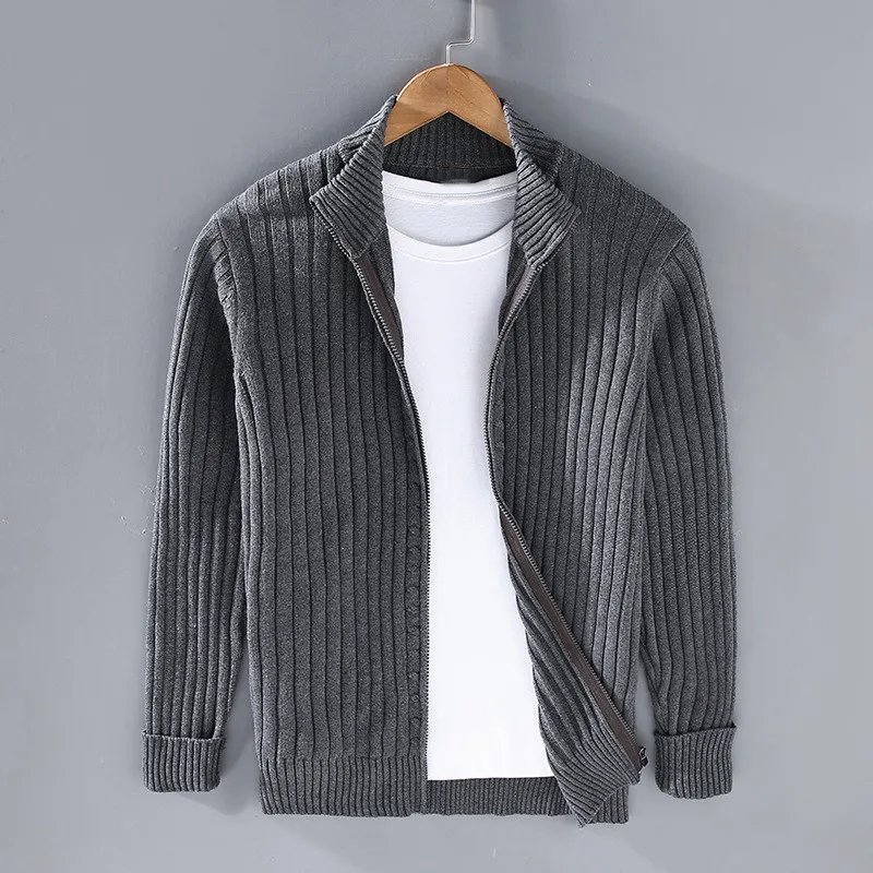 Cardigan en coton confortable avec fermeture éclair pour homme