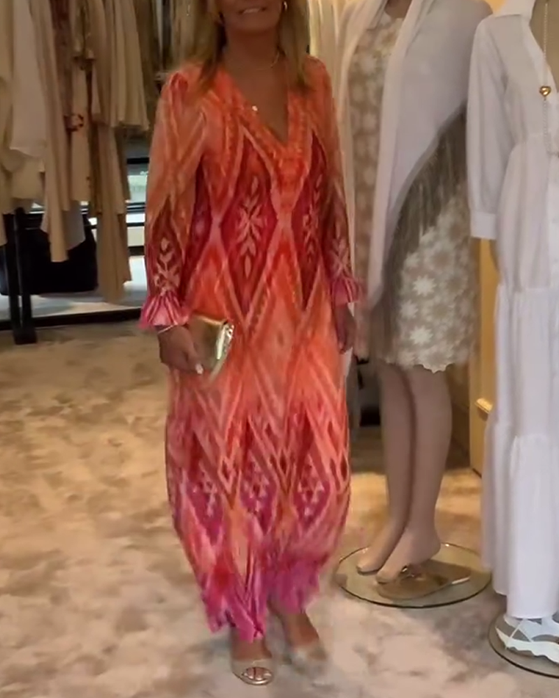 Robe longue élégante avec motif géométrique rétro