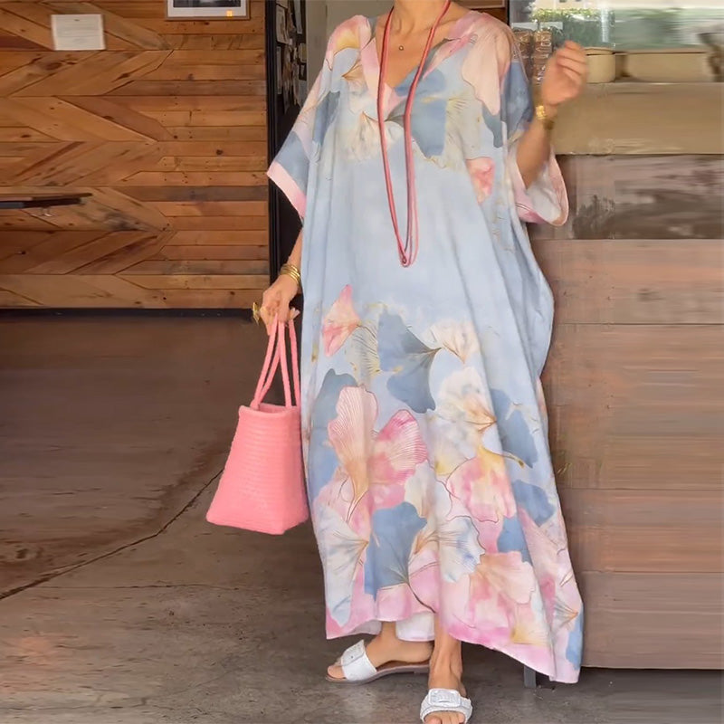 Robe fleurie à fleurs en longueur cheville