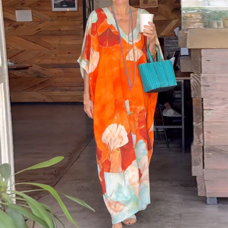 Robe fleurie à fleurs en longueur cheville