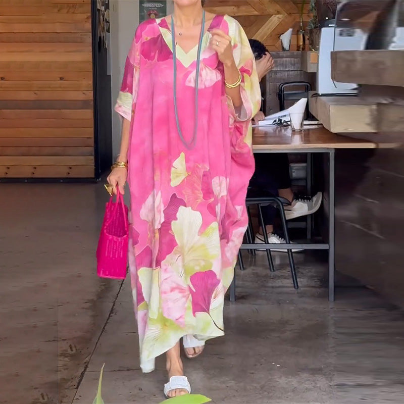 Robe fleurie à fleurs en longueur cheville