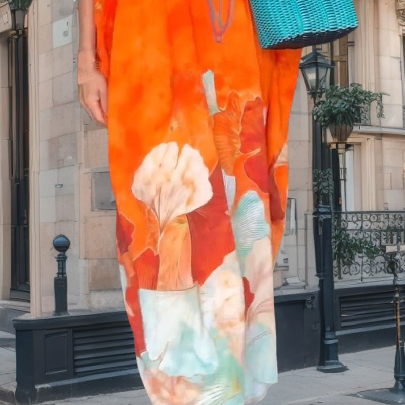 Robe fleurie à fleurs en longueur cheville